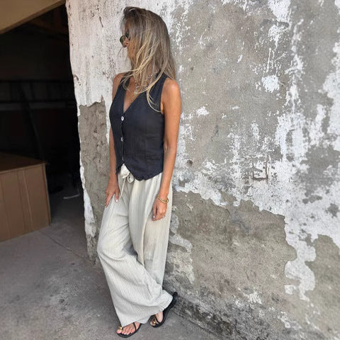 Damen avslappnad väst med elegant snitt och breda ben Eva Jonsson-Eva Jonsson