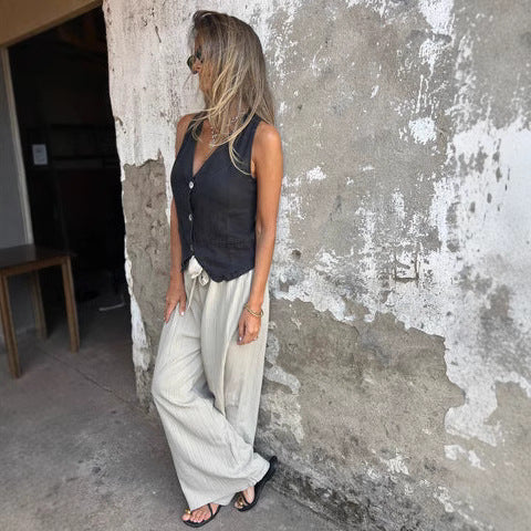 Damen avslappnad väst med elegant snitt och breda ben Eva Jonsson-Eva Jonsson