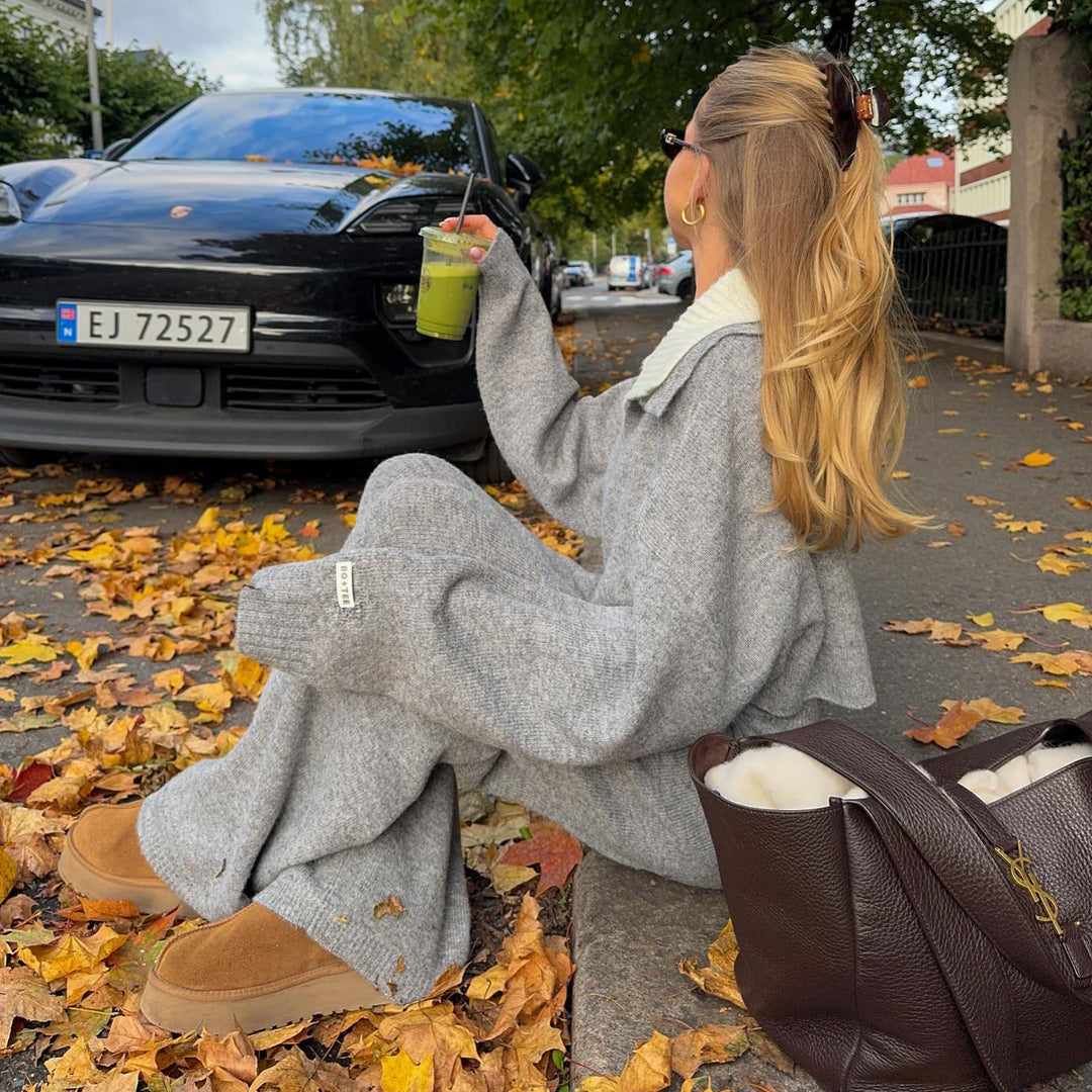 Damen avslappnat hoodie-set med vida byxor och överdimensionerad krage Mirla-Eva Jonsson