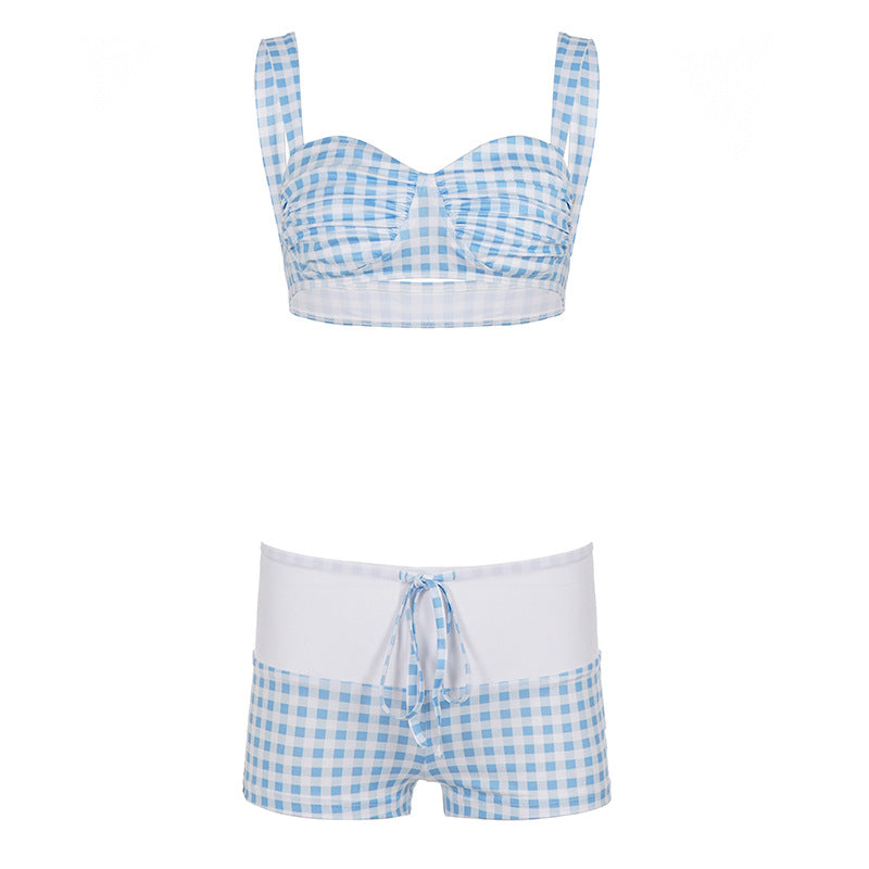 Damen badmode-set med rutigt överdel och hög midje-shorts Mirla-Eva Jonsson