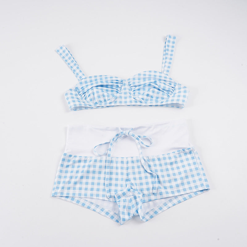 Damen badmode-set med rutigt överdel och hög midje-shorts Mirla-Eva Jonsson