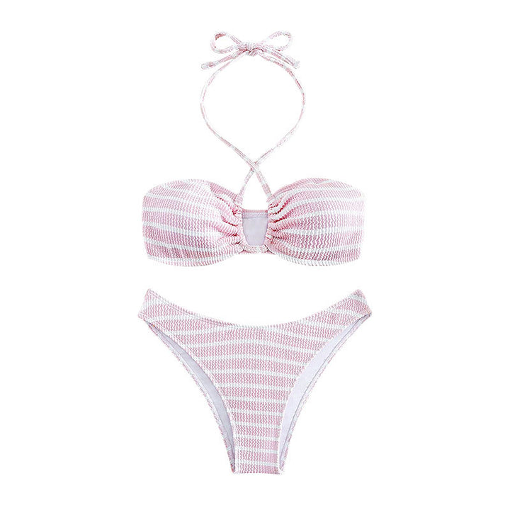 Damen bandeau bikini med tidlös randigt mönster och elegant snörning Mirla-Eva Jonsson