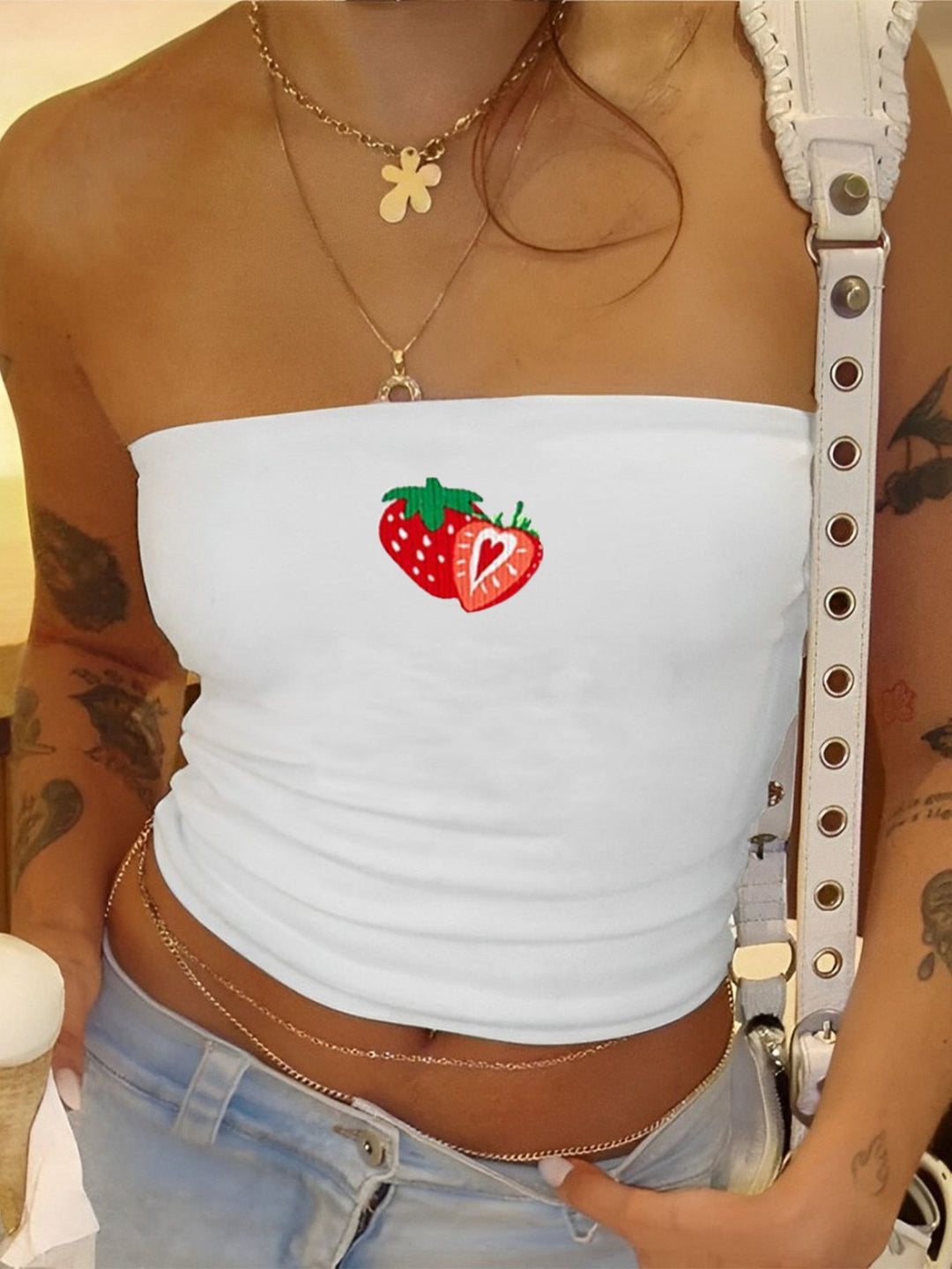 Damen bandeau top mit Frucht Thema und figurbetonender Schnitt Mirla-Eva Jonsson