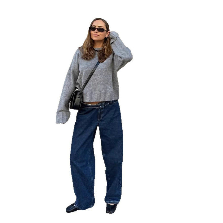 Damen bekväm, oversized stickad tröja Eva Jonsson-Eva Jonsson