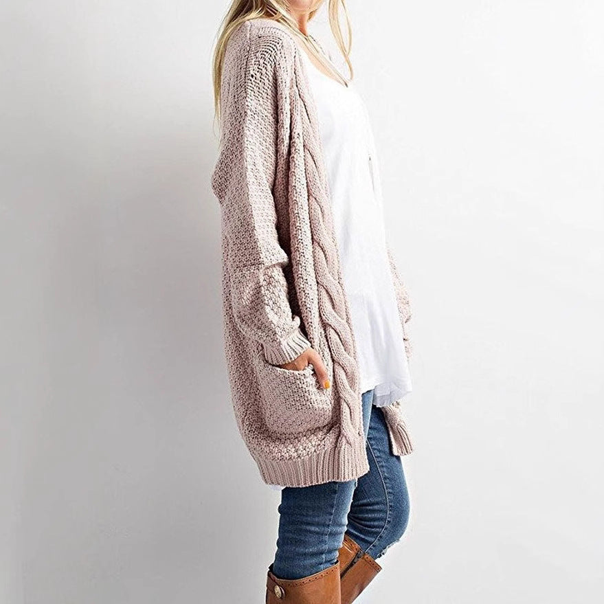 Damen bekväm stickad cardigan med öppen front och fickor Mirla-Eva Jonsson