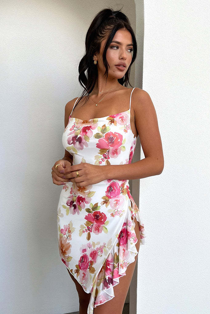Damen blommig klänning med asymmetrisk snitt Eva Jonsson-Eva Jonsson