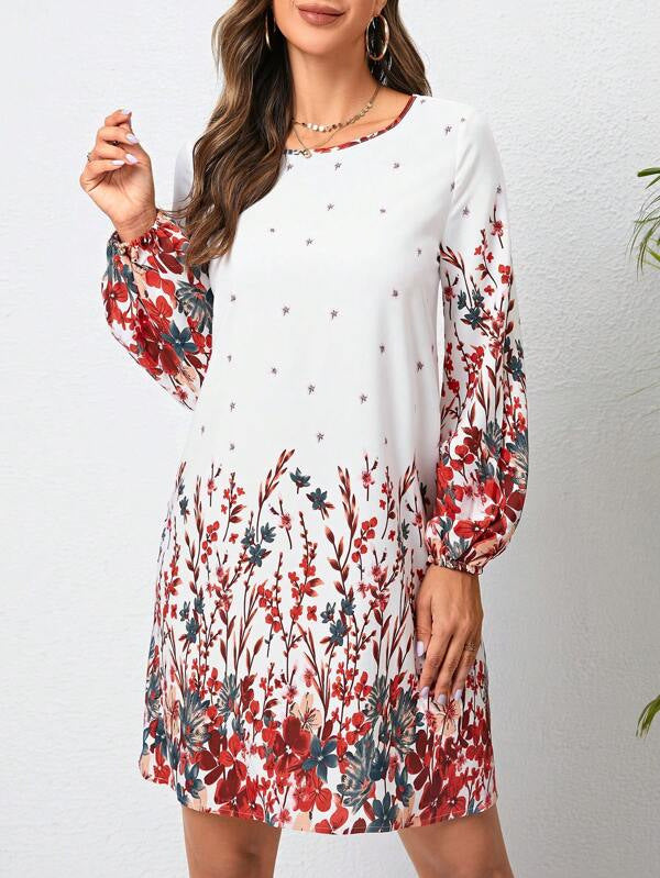 Damen blommig klänning med eleganta puffärmar Mirla-Eva Jonsson