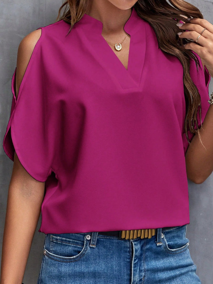 Damen blus med öppna axlar och elegant ståkrage Mirla-Eva Jonsson