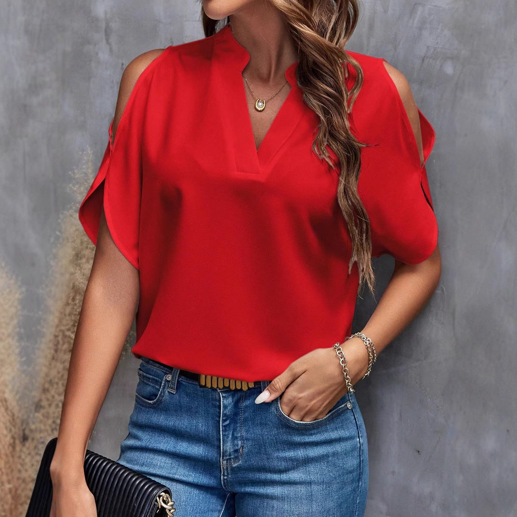Damen blus med öppna axlar och elegant ståkrage Mirla-Eva Jonsson