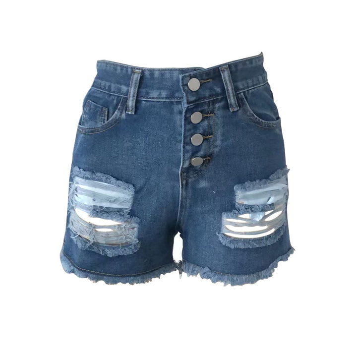 Damen casual Destroyed Jeans shorts with button placket and fringed hem Mirla-Eva Jonsson
