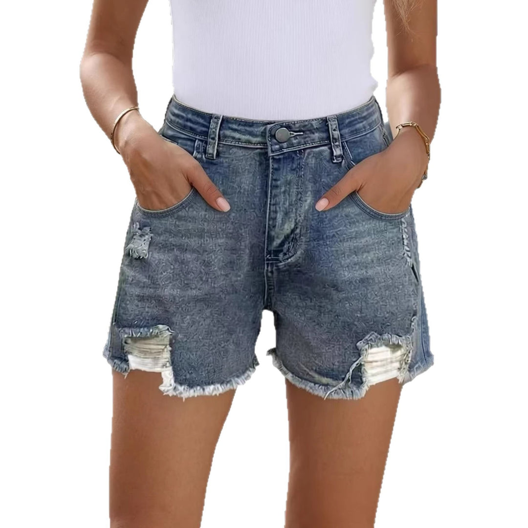Damen casual Destroyed Jeansshorts mit hohem Bund und fransigen Abschlüssen Mirla-Eva Jonsson