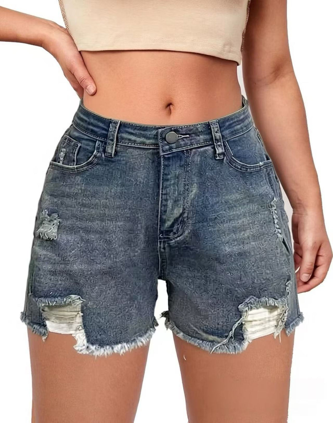 Damen casual Destroyed Jeansshorts mit hohem Bund und fransigen Abschlüssen Mirla-Eva Jonsson