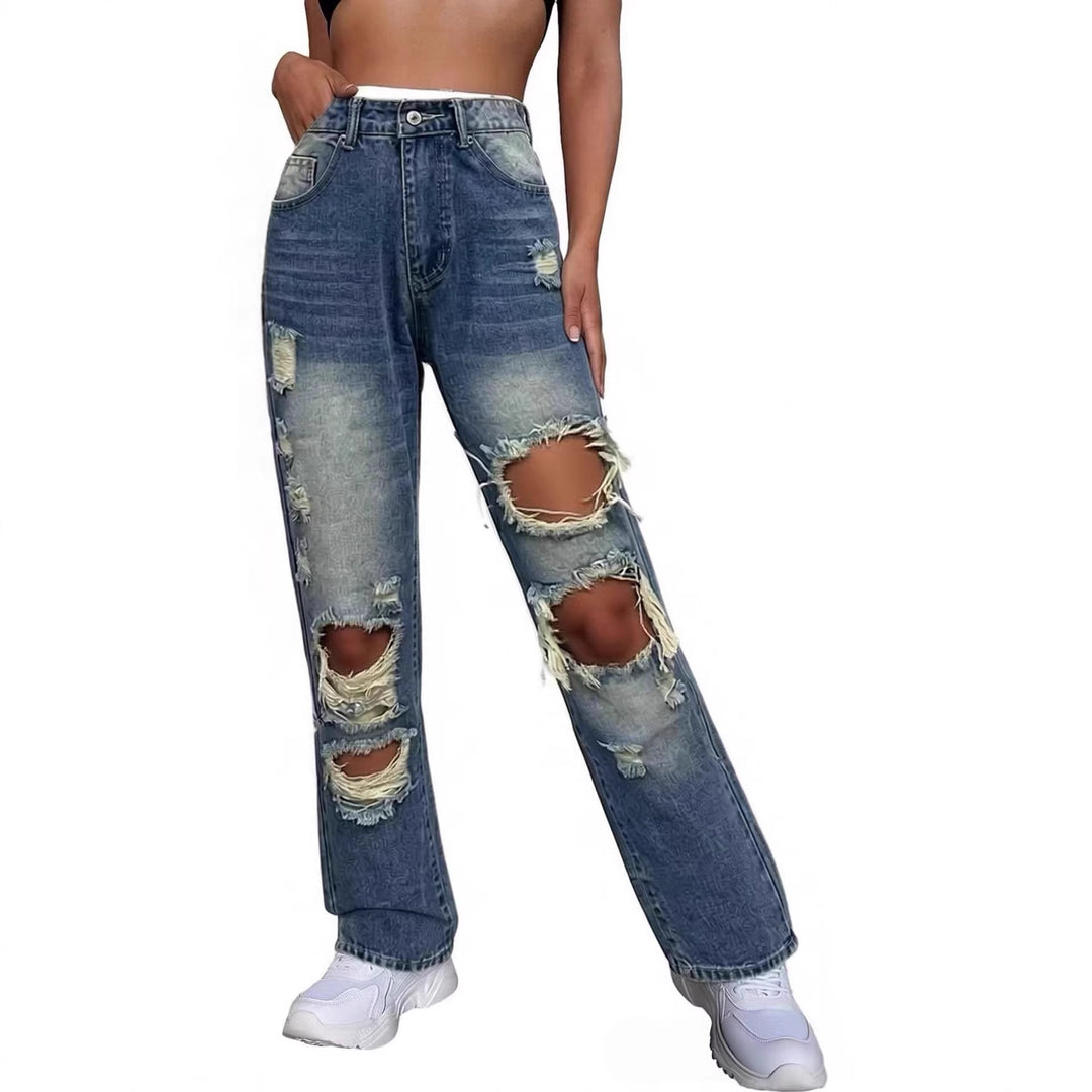Damen casual Destroyed jeans med vid ben och trendiga slitdetaljer Mirla-Eva Jonsson