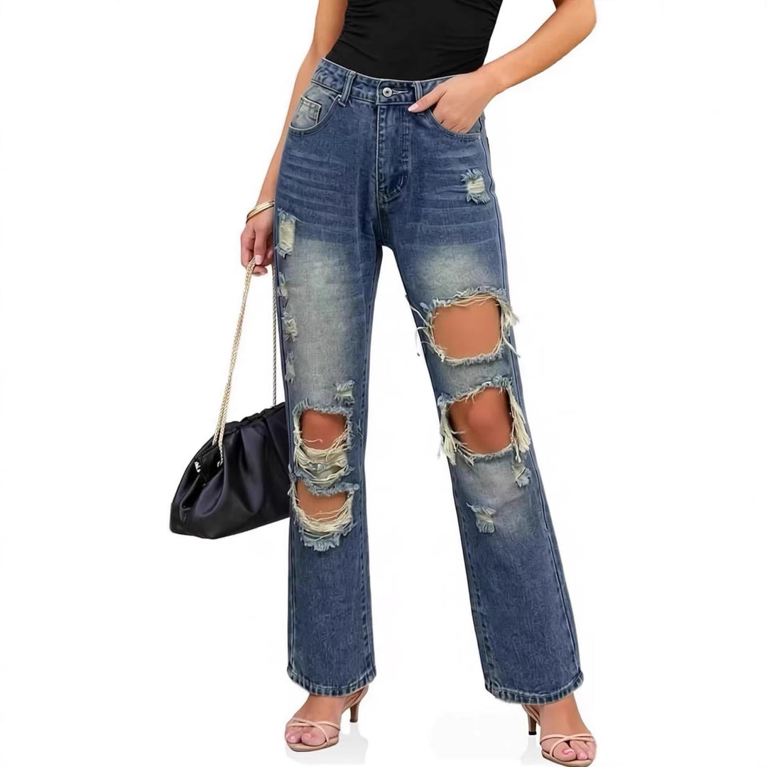 Damen casual Destroyed jeans med vid ben och trendiga slitdetaljer Mirla-Eva Jonsson