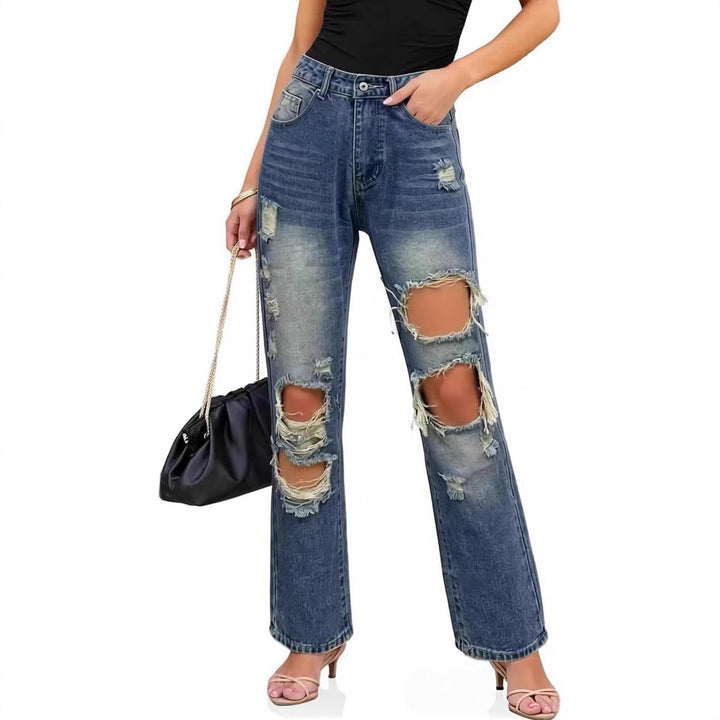 Damen casual Destroyed jeans med vid ben och trendiga slitdetaljer Mirla-Eva Jonsson
