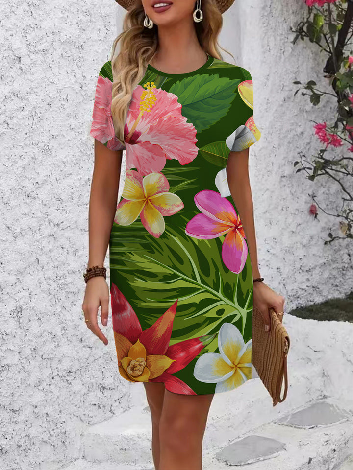 Damen casual T-shirt dress with colorful flower pattern and comfortable fit Mirla-Eva Jonsson