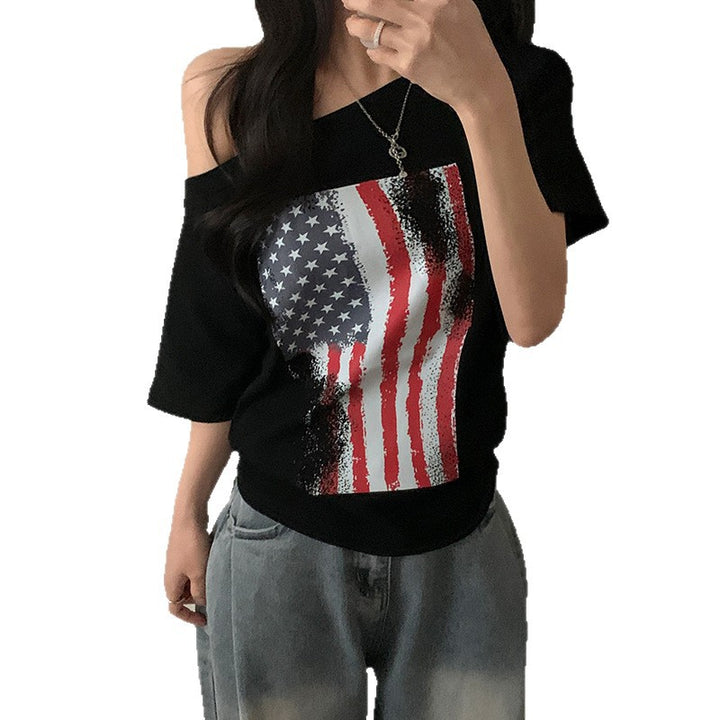Damen casual T-shirt med amerikansk flagg-design och mjukt bomullsmaterial Mirla-Eva Jonsson