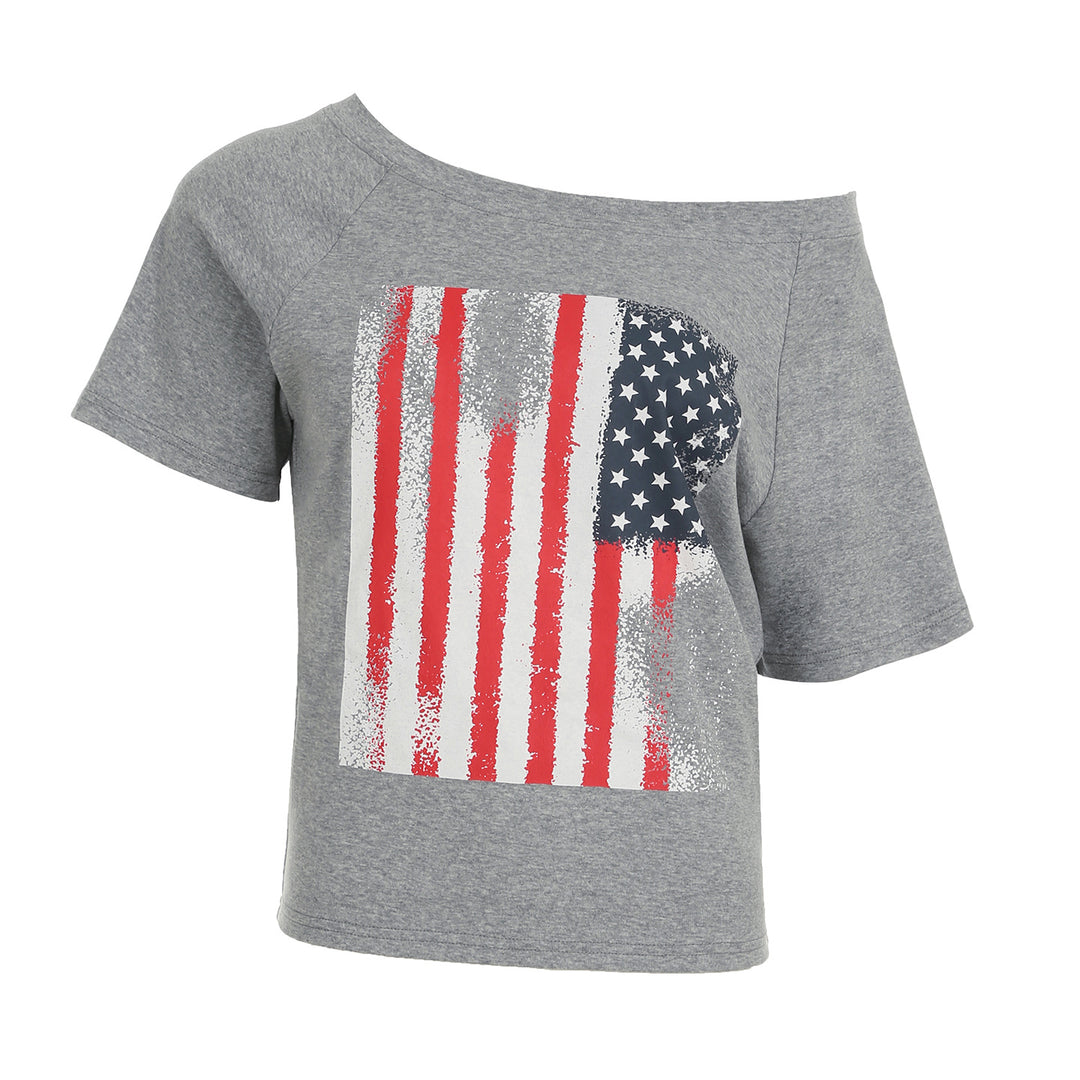 Damen casual T-shirt med amerikansk flagg-design och mjukt bomullsmaterial Mirla-Eva Jonsson