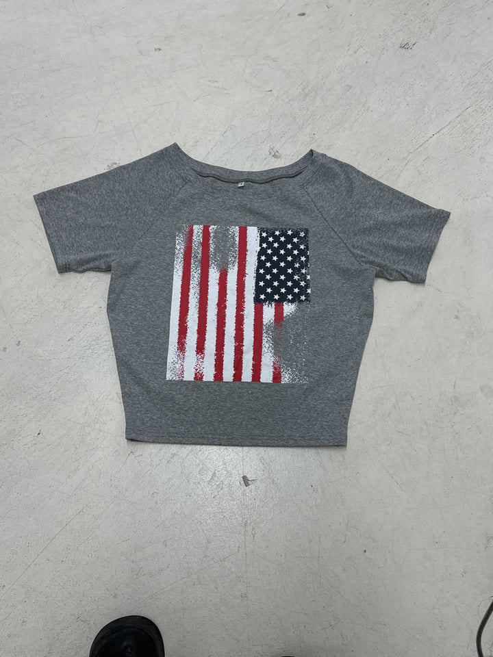 Damen casual T-shirt med amerikansk flagg-design och mjukt bomullsmaterial Mirla-Eva Jonsson