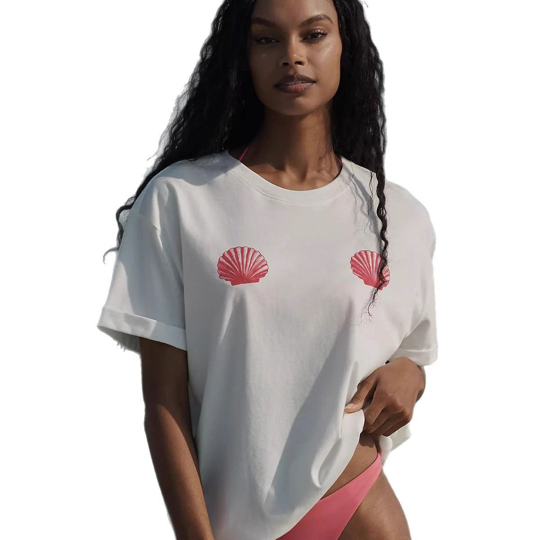 Damen casual T-shirt med maritimt snäcktryck och lös passform Mirla-Eva Jonsson