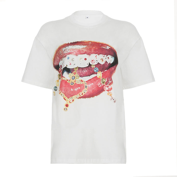 Damen casual T-shirt mit glänzendem Kreuzdesign und großzügigem Ausschnitt Mirla-Eva Jonsson
