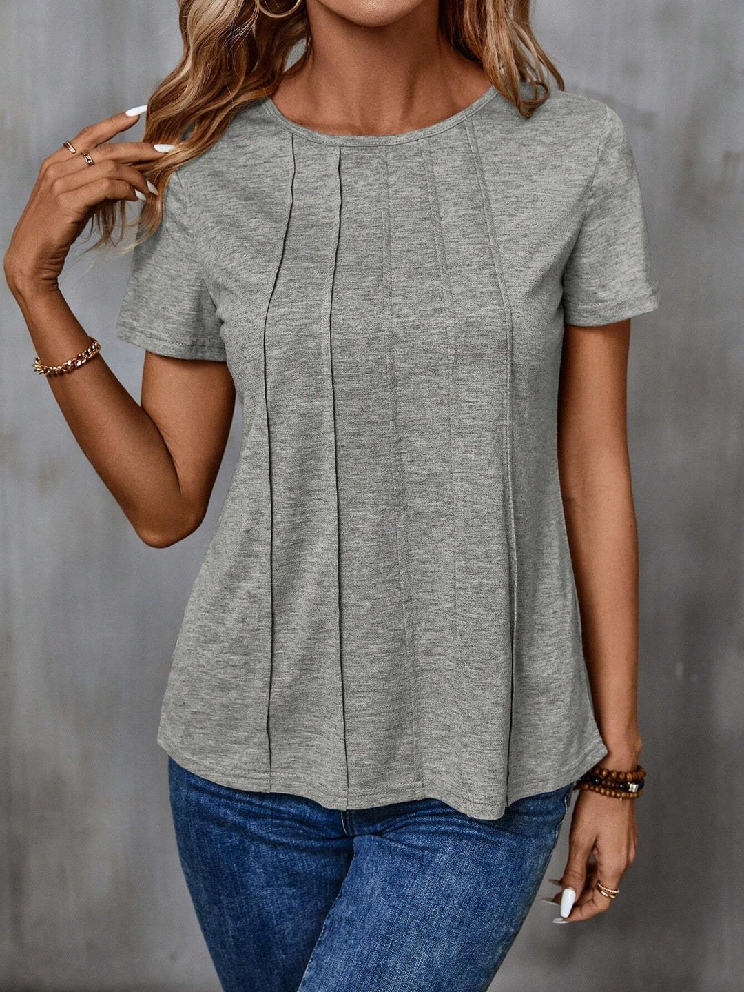 Damen casual T-shirt mit strukturiertem Design und seitlichen Falten Mirla-Eva Jonsson