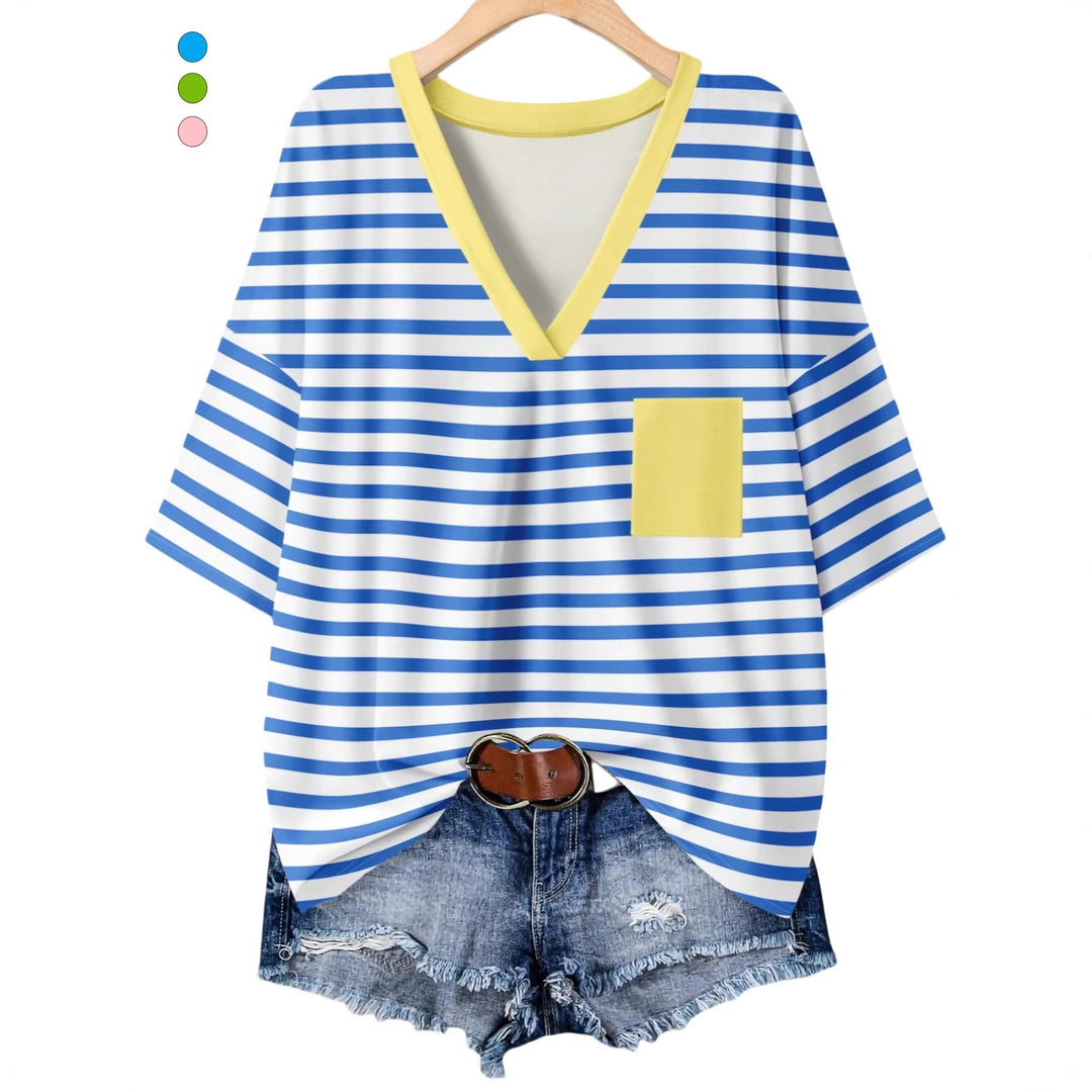 Damen casual V-neck T-shirt med randigt mönster Mirla-Eva Jonsson