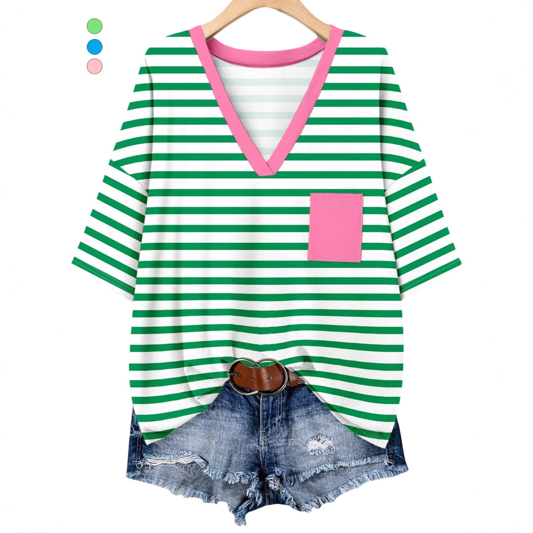 Damen casual V-neck T-shirt med randigt mönster Mirla-Eva Jonsson