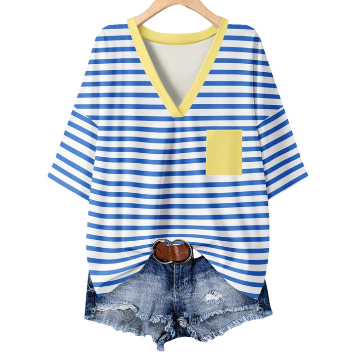 Damen casual V-neck T-shirt med randigt mönster Mirla-Eva Jonsson