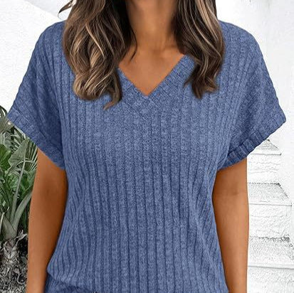 Damen casual V-neck T-shirt with stripe texture Mirla-Eva Jonsson