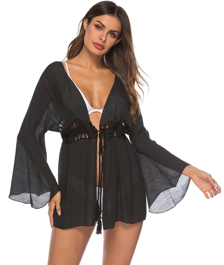 Damen casual beach cover-up jacket with fringed details Mirla-Eva Jonsson