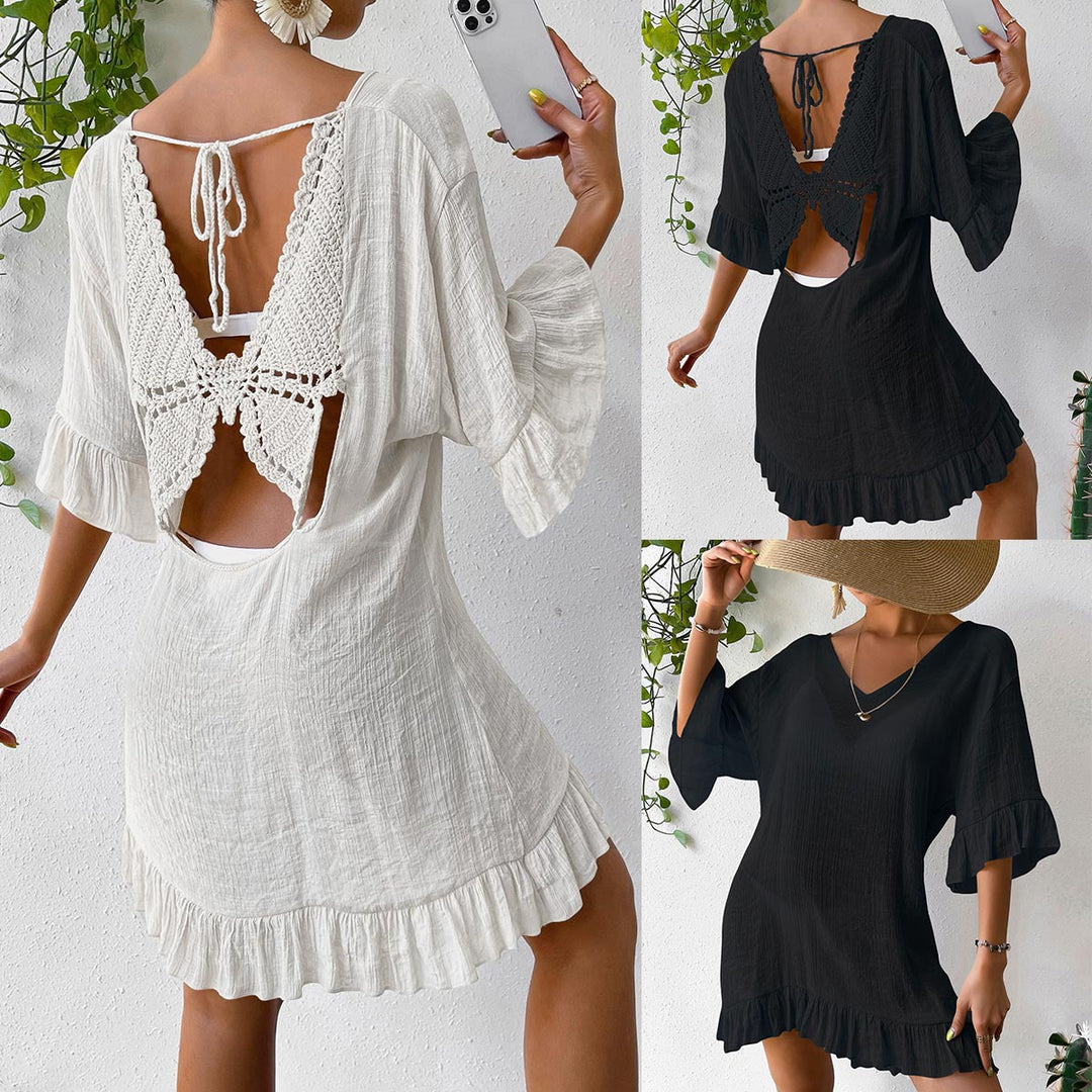 Damen casual beach dress with V-neck and ruffled hems Mirla-Eva Jonsson