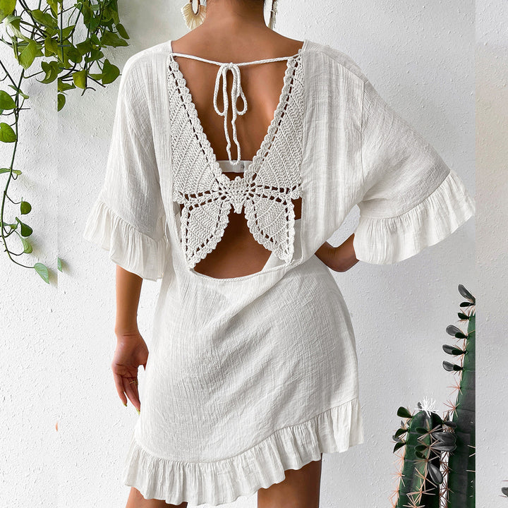 Damen casual beach dress with V-neck and ruffled hems Mirla-Eva Jonsson