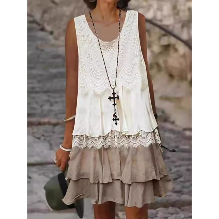 Damen casual beach dress with lace embellishment and voluminous ruffle hem Mirla-Eva Jonsson