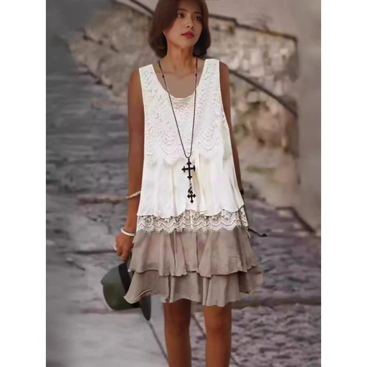 Damen casual beach dress with lace embellishment and voluminous ruffle hem Mirla-Eva Jonsson