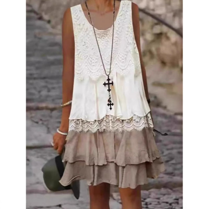 Damen casual beach dress with lace embellishment and voluminous ruffle hem Mirla-Eva Jonsson