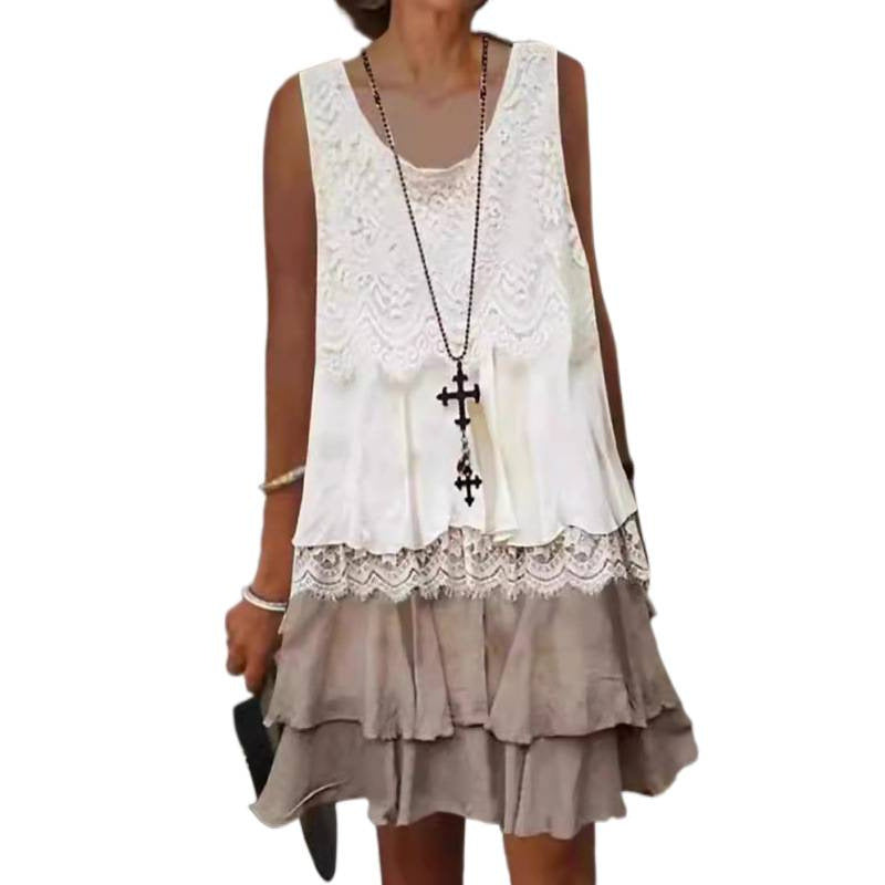 Damen casual beach dress with lace embellishment and voluminous ruffle hem Mirla-Eva Jonsson