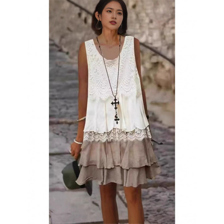 Damen casual beach dress with lace embellishment and voluminous ruffle hem Mirla-Eva Jonsson