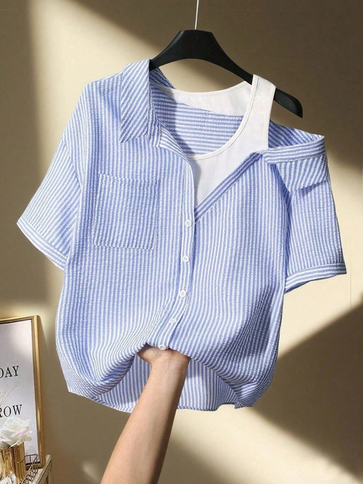Damen casual blouse with fashionable cut and asymmetrical design Mirla-Eva Jonsson