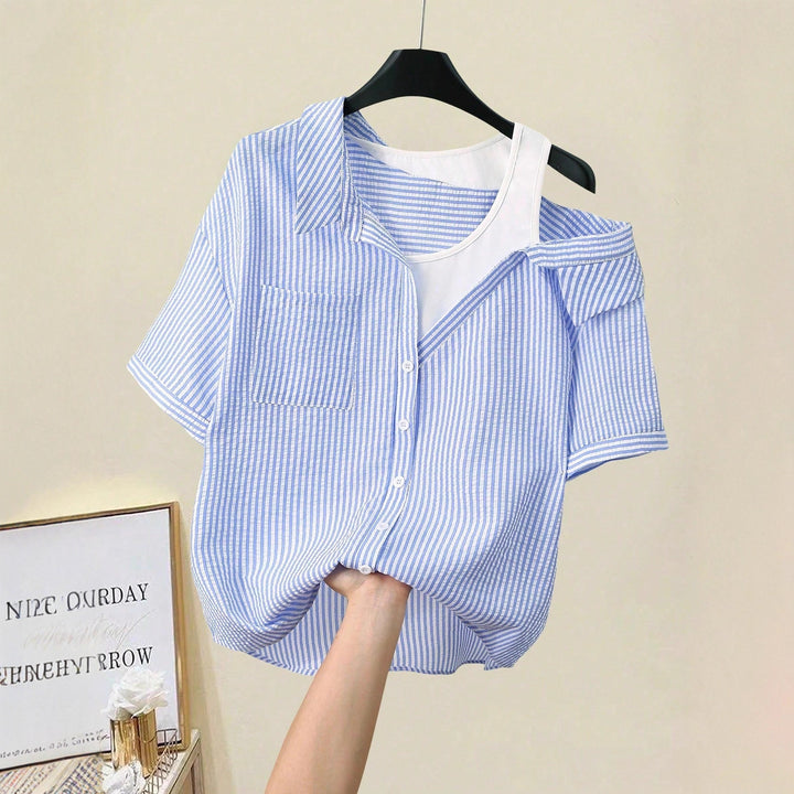 Damen casual blouse with fashionable cut and asymmetrical design Mirla-Eva Jonsson