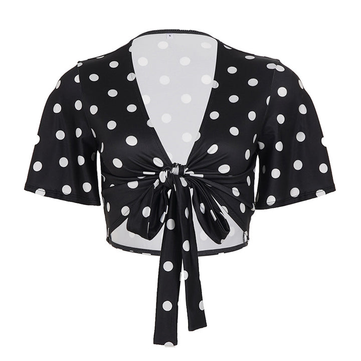 Damen casual blouse with large dots and tie belt Mirla-Eva Jonsson