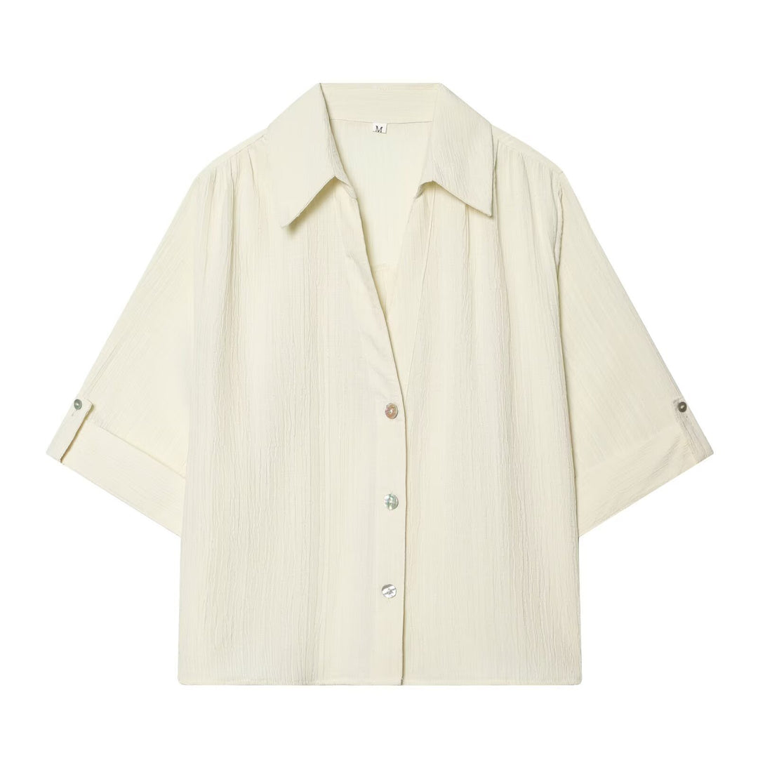 Damen casual blouse with textured fabric and dropped shoulders Mirla-Eva Jonsson