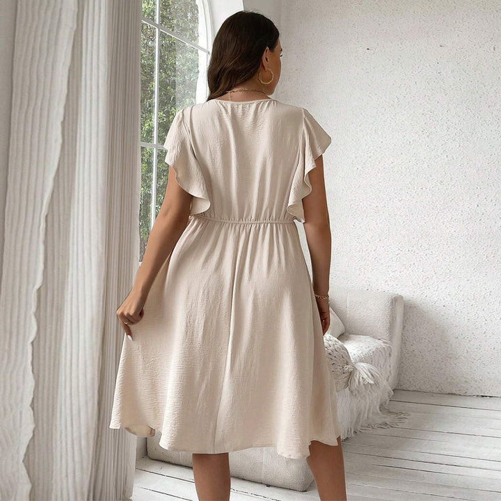 Damen casual button dress with V-neck and ruffle details Mirla-Eva Jonsson
