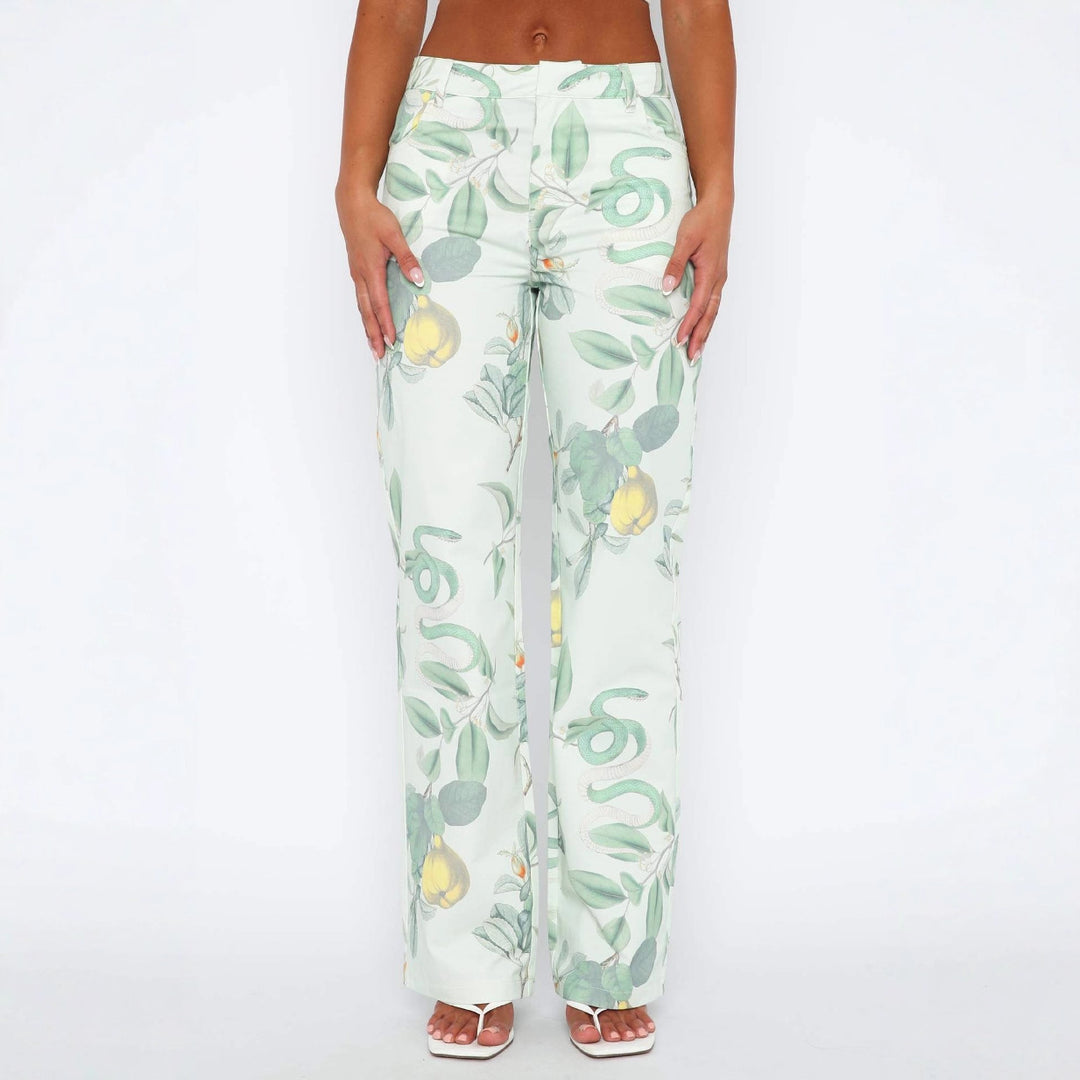 Damen casual cargo pants with fresh botanical print Mirla-Eva Jonsson