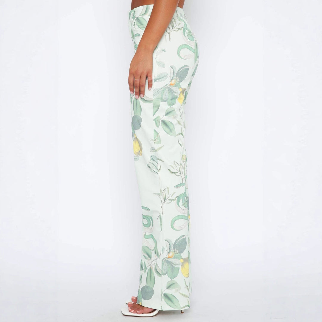 Damen casual cargo pants with fresh botanical print Mirla-Eva Jonsson