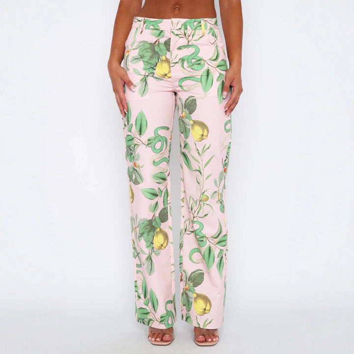 Damen casual cargo pants with fresh botanical print Mirla-Eva Jonsson