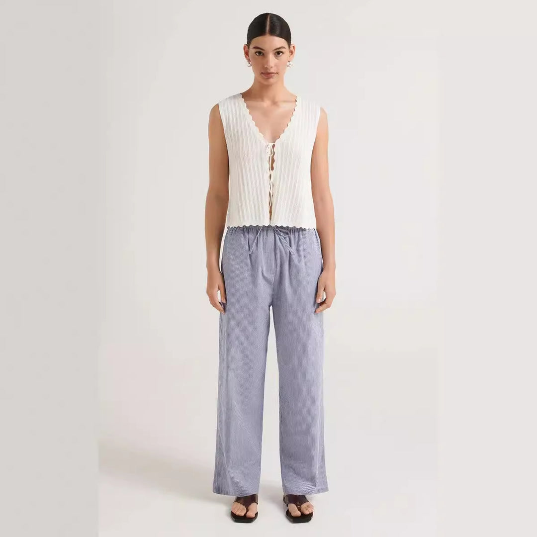Damen casual comfortable sleep pants made of lightweight cotton fabric with elegant stripes Mirla-Eva Jonsson