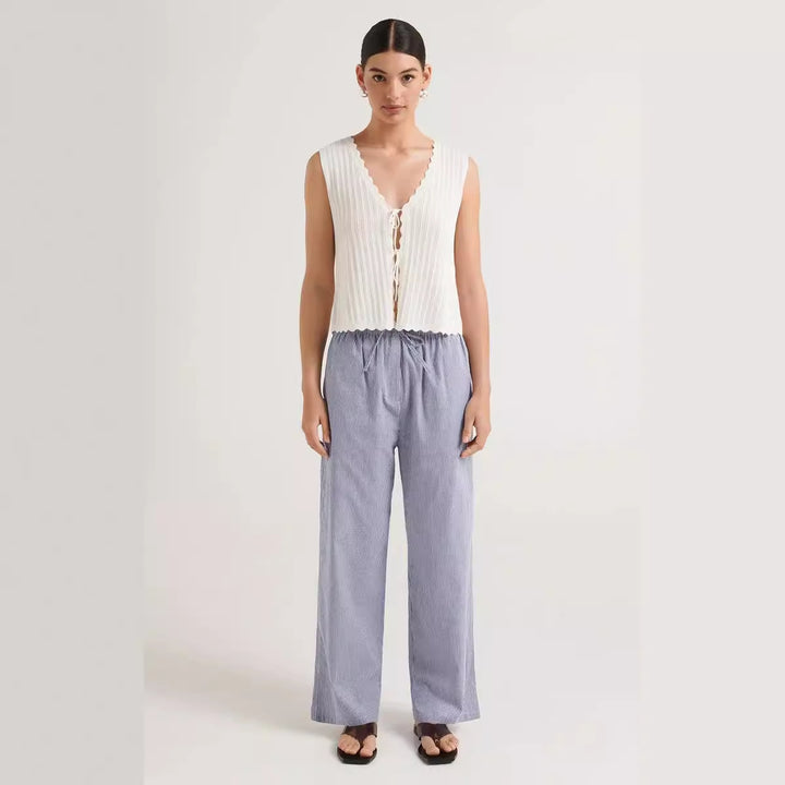 Damen casual comfortable sleep pants made of lightweight cotton fabric with elegant stripes Mirla-Eva Jonsson