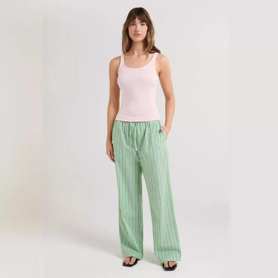 Damen casual comfortable sleep pants made of lightweight cotton fabric with elegant stripes Mirla-Eva Jonsson