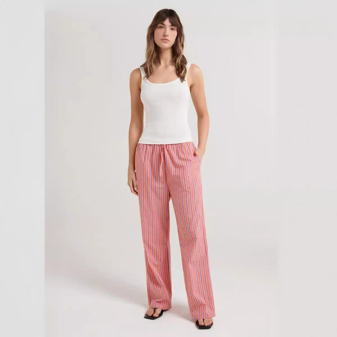Damen casual comfortable sleep pants made of lightweight cotton fabric with elegant stripes Mirla-Eva Jonsson